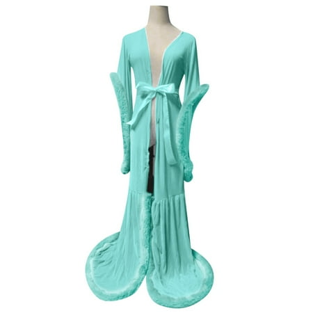 MQLKF Women Fashion Sexy Tulle Robe Long Lingerie Nightgown Bathrobe Sleepwear Feather Nighties For Women Vintage Women Fashionable Breathable Women Nightgown