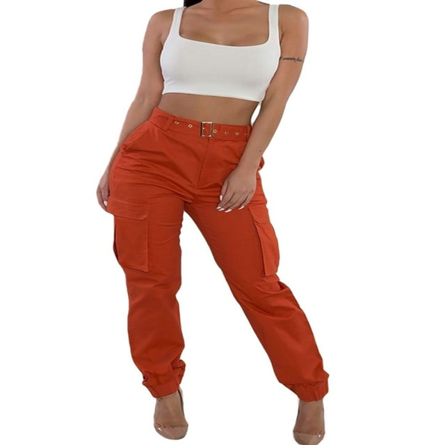 Pantalon Cargo Taille Haute pour Femmes, Coupe Ample, Salopettes Décontractées, Pantalon à Multiples Poches