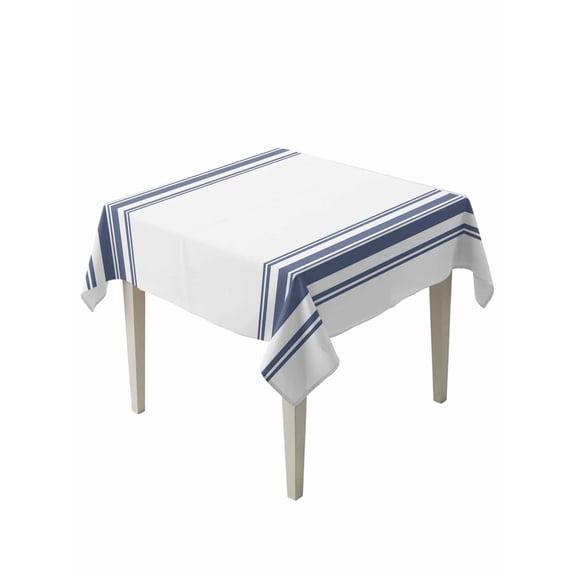Abstract Geometric Blue Stripe Table Cloth, White Backdrop Waterproof Tablecloth for Square Tables, Reusable Washable Fabric Table Cover for Restaurant Kitchen Dining Tables 60"x60"