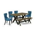 thumbnail image 2 of East West Furniture X676SI121-6 6-Pc Modern Dining Table Set- 4 Padded Parson Chairs with Blue Linen Fabric Seat and Button Tufted Chair Back - Rectangular Top & Wooden Cross Legs Modern Dining Table, 2 of 10