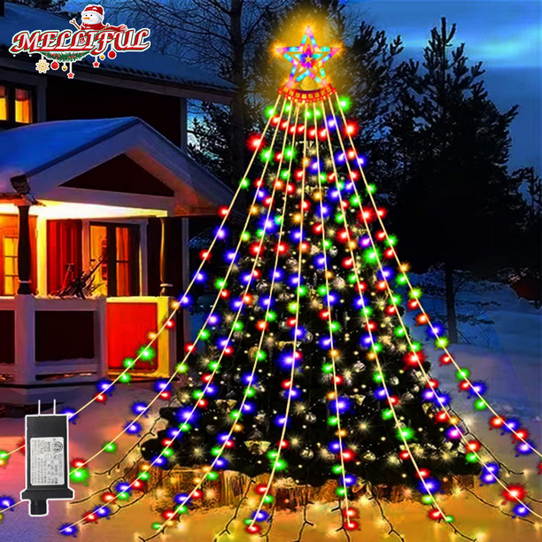 Outdoor Christmas Decoration Lights, 8 350 LED Star Topper String Lights, Melliful Waterfall Fairy Christmas Tree Lights Holiday Lighting Decorations, Multicolor, Plug-in - Walmart.com