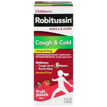 Children's Robitussin Cough Long-Acting (4 Fl. Oz, Fruit Punch Flavor), 8-Hour Cough Suppressant, (The Best Cough Medicine For Kids)