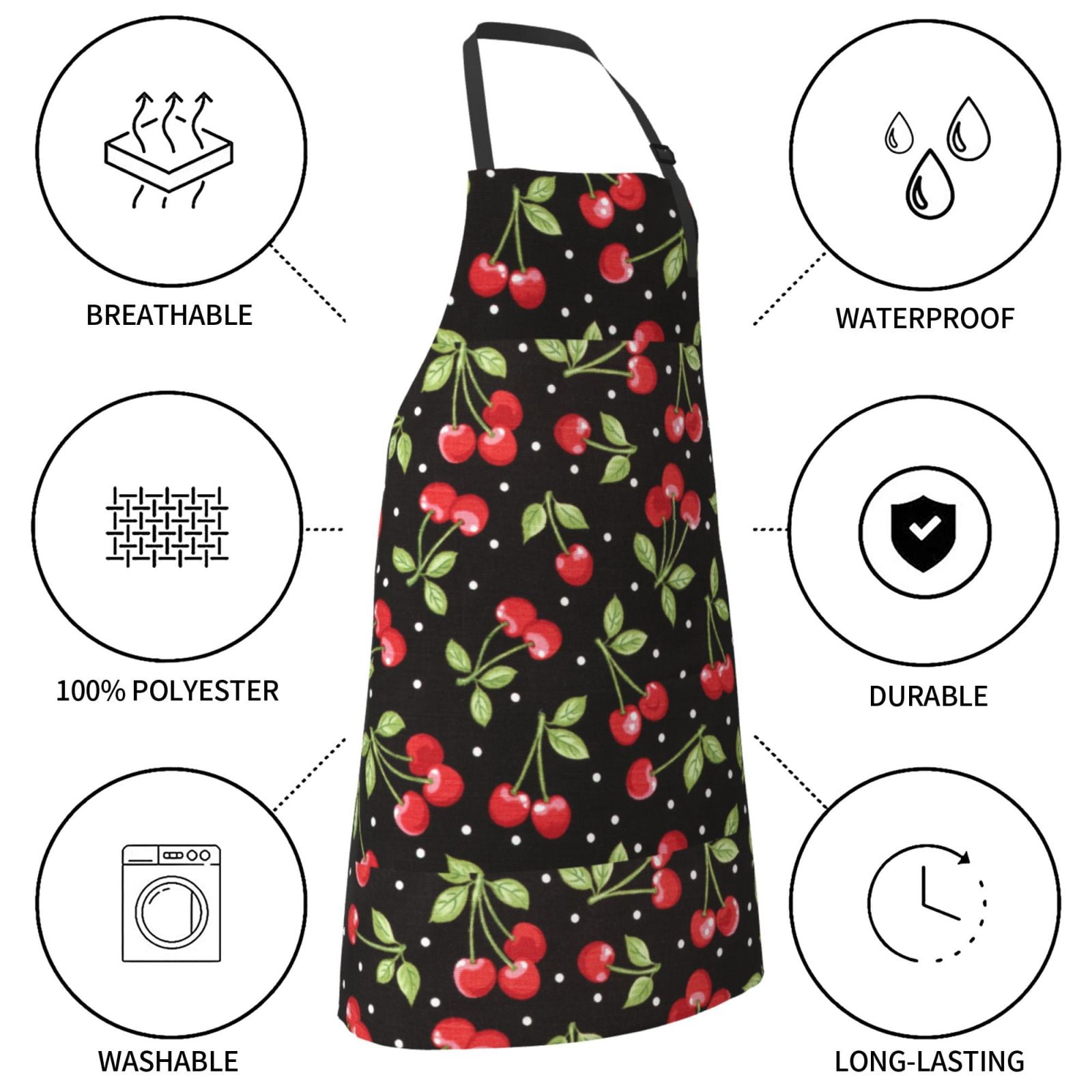 Kdxio Sweet Red Cherry Apron with Pockets Adjustable Kitchen Aprons for Men Women Waterproof Aprons for Cooking,Drawing,Crafting, Baking Household Cleaning