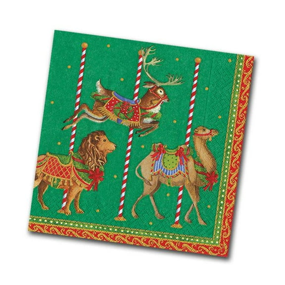 Caspari Merry go Round (Green) - Cocktail Napkin