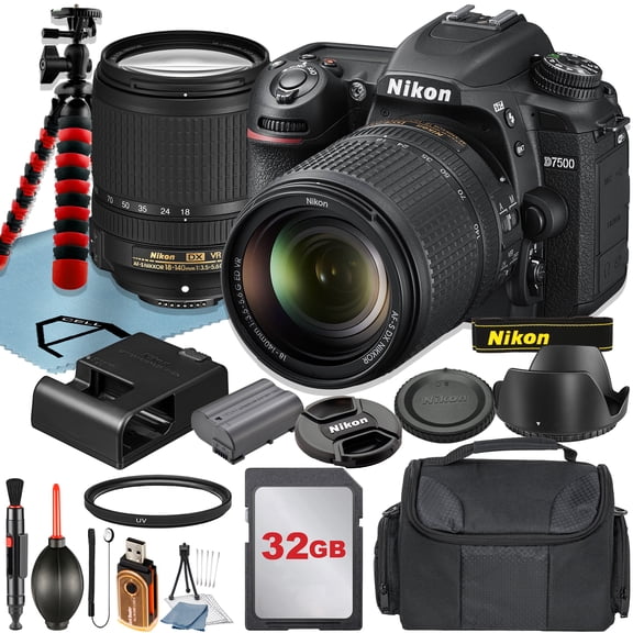 Nikon D7500 DSLR Camera with AF-S 18-140mm VR Lens   32GB Memory Card   Case   Tripod   UV Filter   A-Cell Accessory Bundle (International Version)