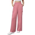 thumbnail image 4 of Uvplove Womens High Waisted Wide Leg Cargo Pants Baggy Casual Work Trousers with 4 Pockets,Pink,M, 4 of 9