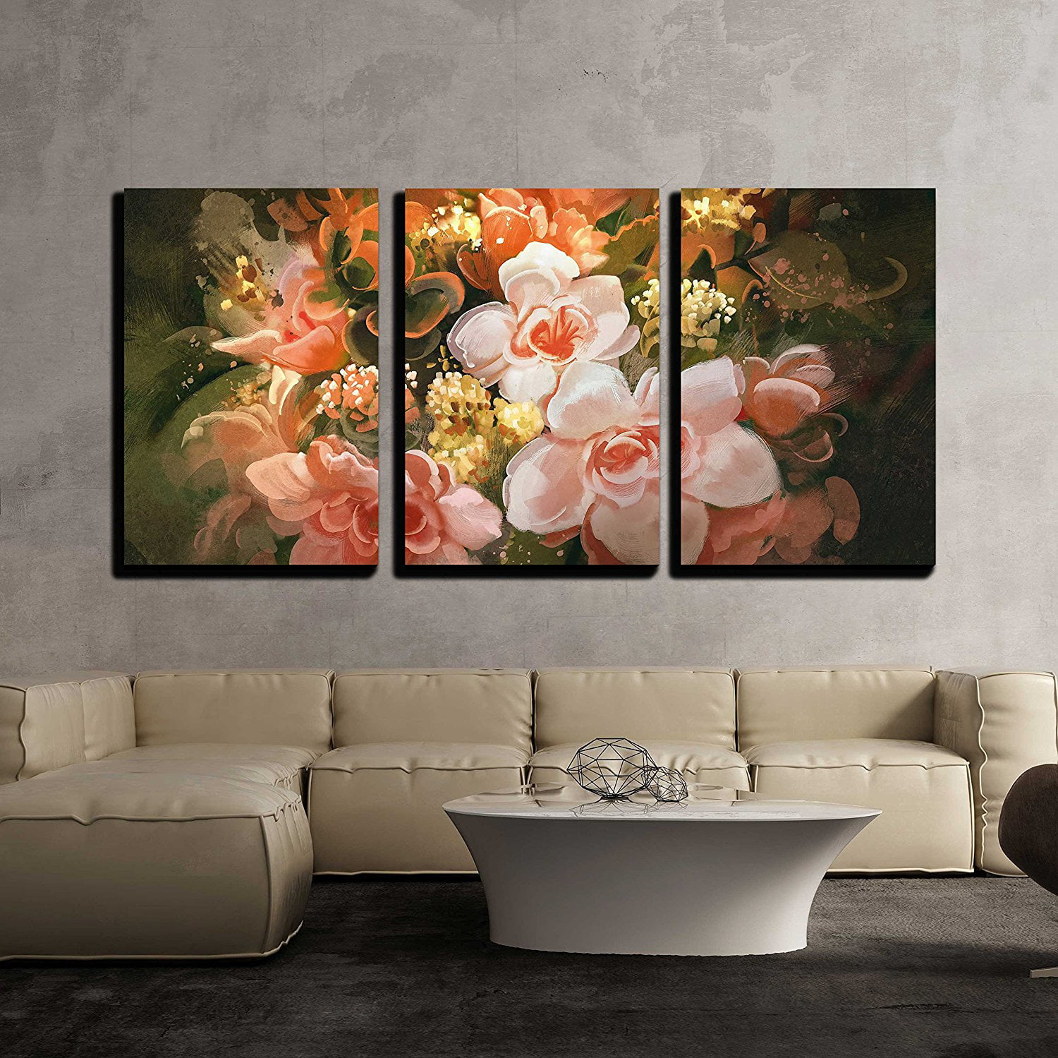 Wall26 3 Piece Canvas Wall Art - Illustration - Beautiful Flowers,Color