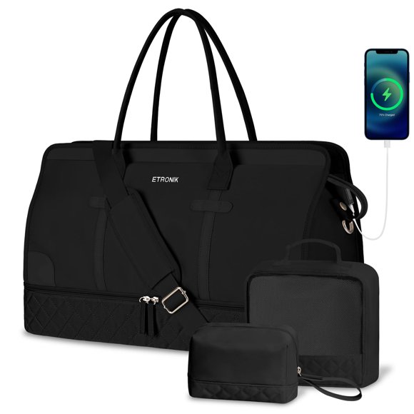 Bolsos de viaje ETRONIK de fin de semana para mujer, color negro, juego de 4 unidades