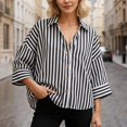 thumbnail image 5 of Blouses for Women Dressy Casual Slim Linen Long Sleeve Shirt Striped Casual Blouse Outfits, 5 of 9