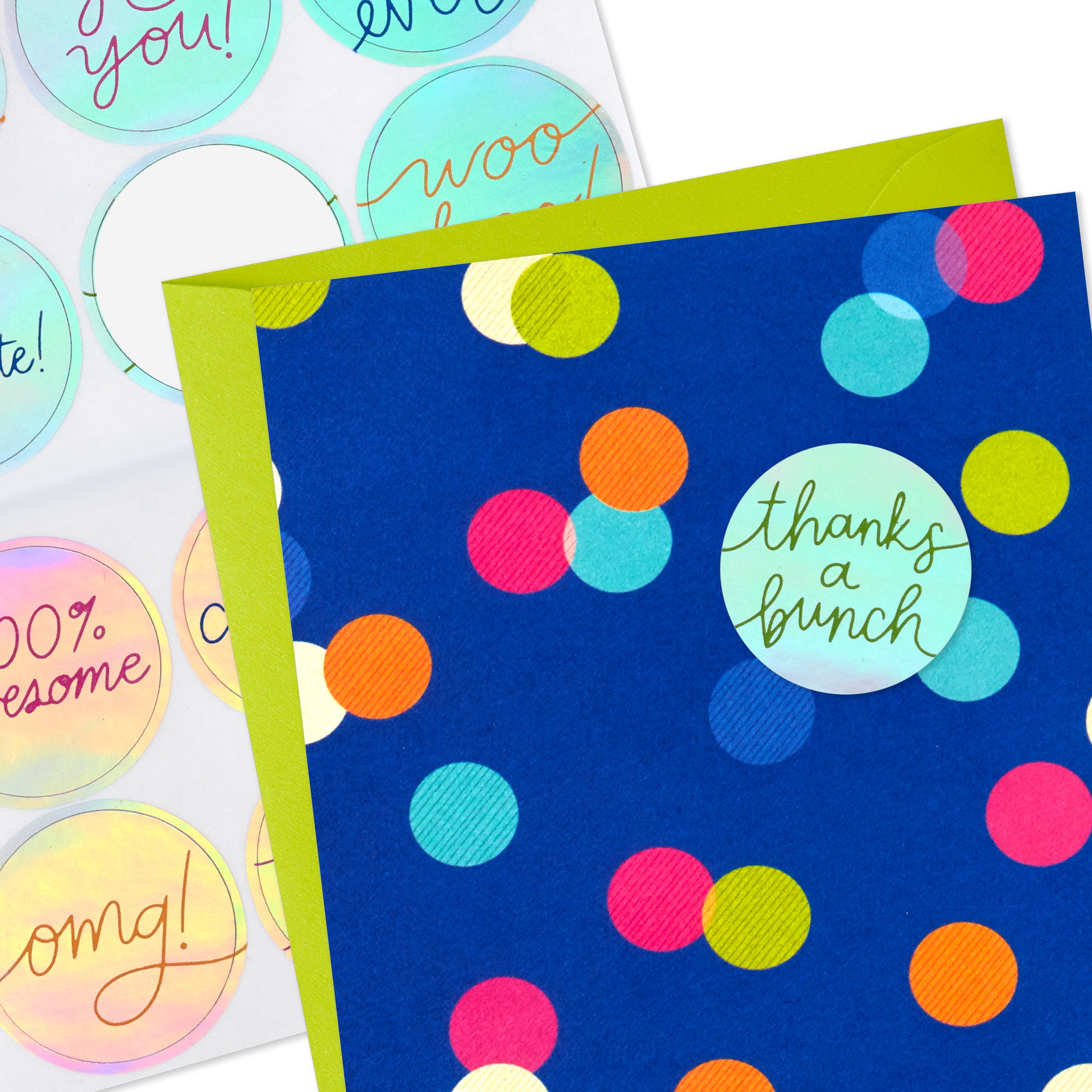 Hallmark Blank Notes With Message Stickers (Colorful Dots Blue), 12 Count