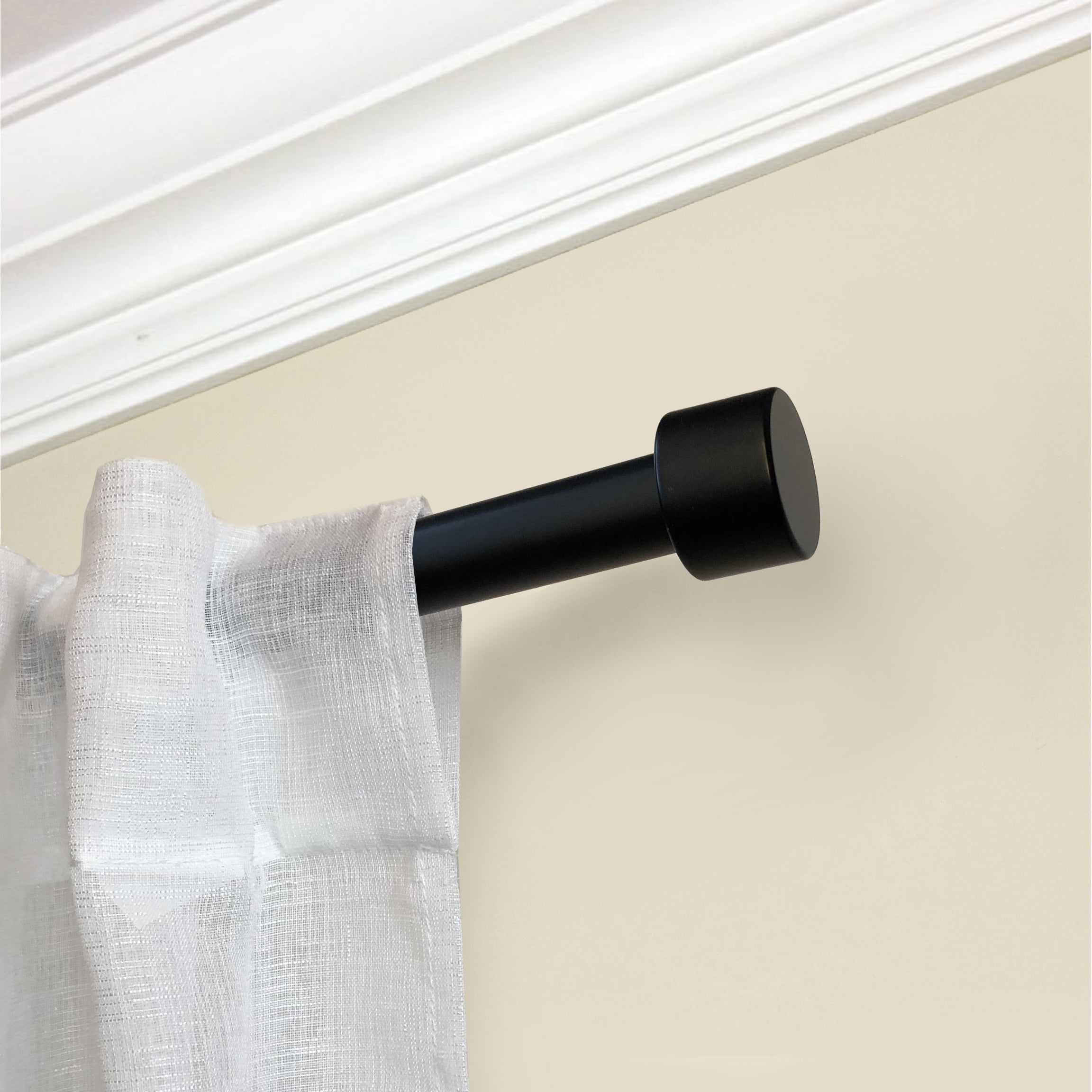 Mainstays 3/4" Matte Black End Cap Adjustable Single Curtain Rod Set, 30-84"