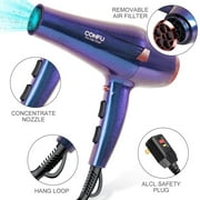 Hair Dryer, CONFU 1875W Professional Ionic Blow Dryer for Hair Care,3 Attachments for Home Salon Travel, Purple