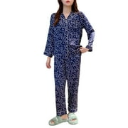 Tatum88Ice Silk Long Sleeve Pants Women's Cotton Pajamas Set (L)