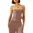 thumbnail image 2 of Juego de dos piezas Panadila para mujer, a rayas, verano, café, marrón, XS, 2 of 6
