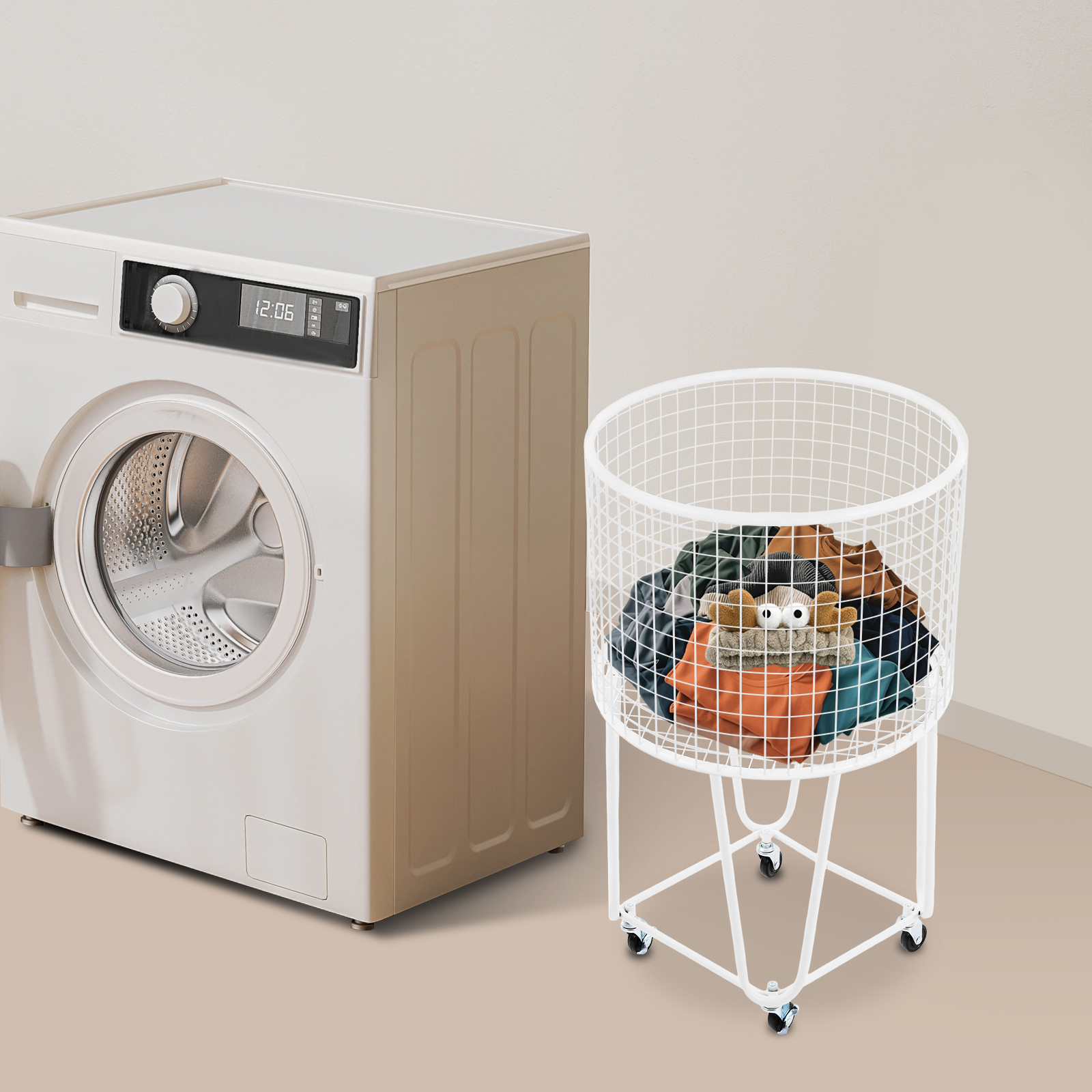 High Flexibility Laundry Basket Storage Cart Laundry Hamper with Wheels Simple Installation Rolling Laundry Hamper for Storing Dirty Clothes