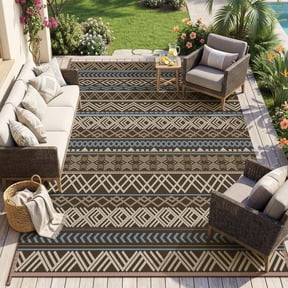 MontVoo Outdoor Rug Carpet Waterproof-Patio Rug Mat 6x9 Reversible RV Outdoor Camping Rugs Picnic Beach Mats Plastic Straw Outside Rugs for Balcony Porch Pool Deck Boho Patio Decor