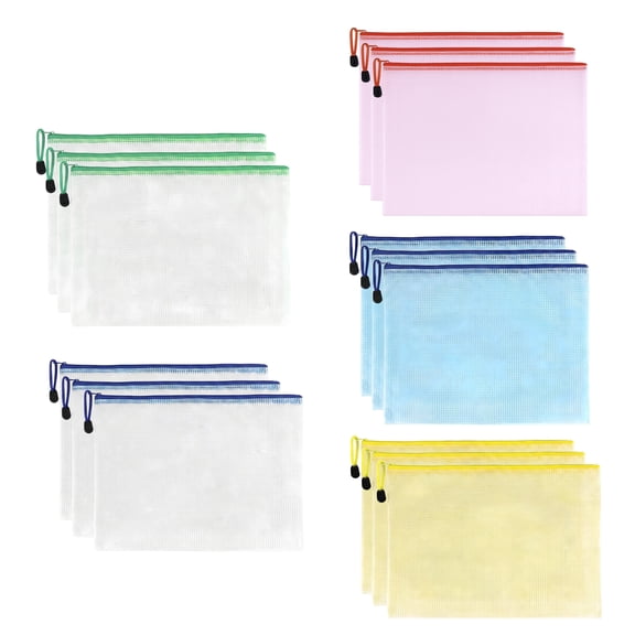 15 PCS A5 Plastic Zipper File Bags, Multipurpose Storage Pouch for Office & School