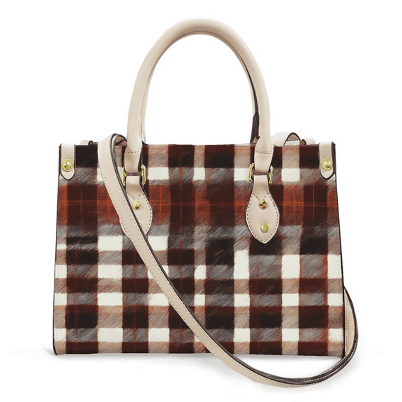 Purse Tote Bag for Women Leather Handbag, Satchel Shoulder Crossbody Top Handle Bags for Work Travel, Plaid , WHITE