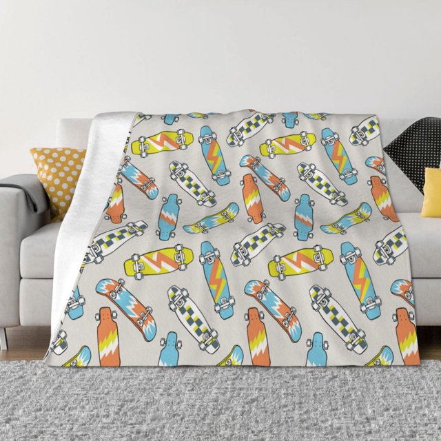 Balery Skateboard Manta de Franela con Dibujo, Lujo Ultra Suave y Cálido, Antipelusa y Resistente a las Arrugas para Cama, Sofá, Camping -80"x60"