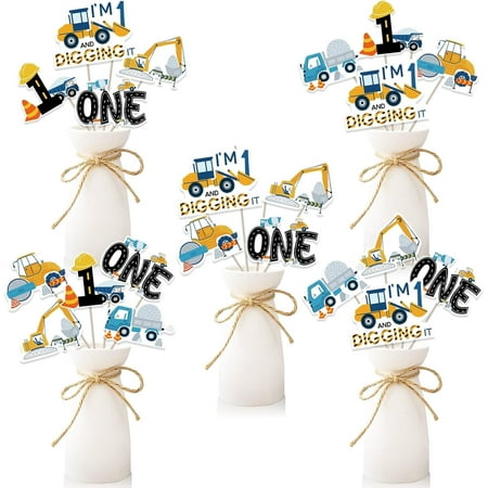 Construction Birthday Centerpiece for Table, 24pcs I’m Digging Being 1 Birthday Decorations Centerpiece Sticks Dump Truck Decors for Boys 1st Birthday Party