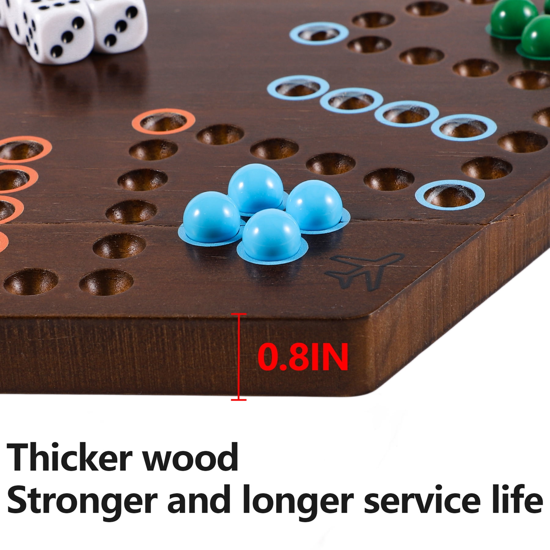 Wahoo Marble Fast Track Board Game, Rustic Brown, Thicken Wood, 4 and 6 Players, 2 Sided, 14.8 x 13 x 0.8 Inches