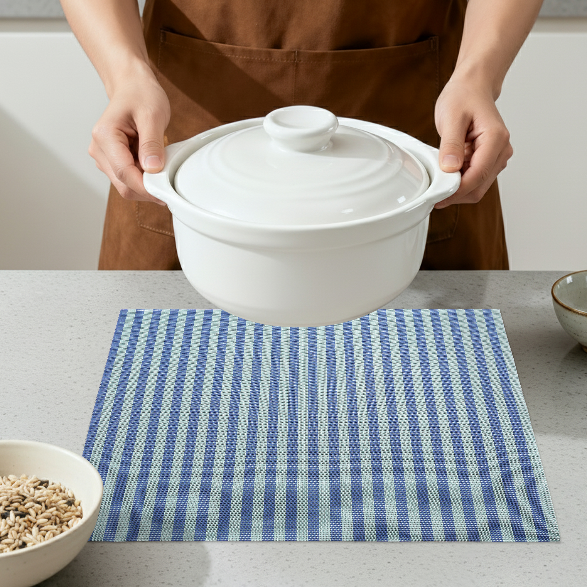 Unique Bargains Set of 6 Woven Placemats Washable Kitchen Mat Blue