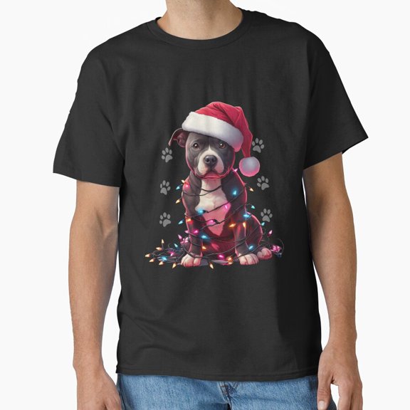 Dog Christmas Staffordshire Bull Terrier Lights Holiday Graphic Unisex T-Shirt, for men & women, up to size 5XL