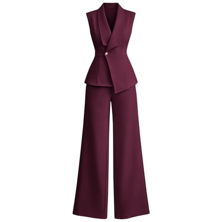 GILIGEGE Women 2 Piece Suit Set Pant Suits for Women Sleeveless Blazer Vest Wide Leg Pantsuit Sets Two Piece Outfit Professional Office Work Pantsuits Set Business Casual Blazer Sets Dark Purple 2XL GILIGEGE Women 2 Piece Suit Set Pant Suits for Women Sleeveless Blazer Vest Wide Leg Pantsuit Sets Two Piece Outfit Professional Office Work Pantsuits Set Business Casual Blazer Sets Dark Purple 2XL