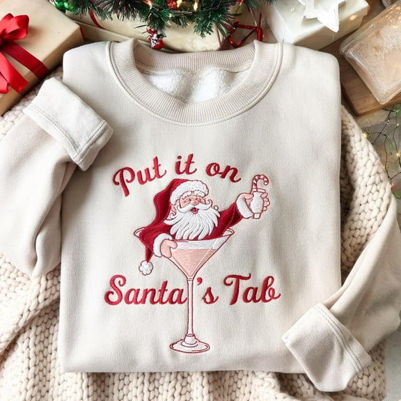 Embroidered Put It On Santas Tab Sweatshirt Christmas Sweatshirt Funny Santa Christmas Crewneck Preppy Holiday Sweatshirt Trendy Aesthetic