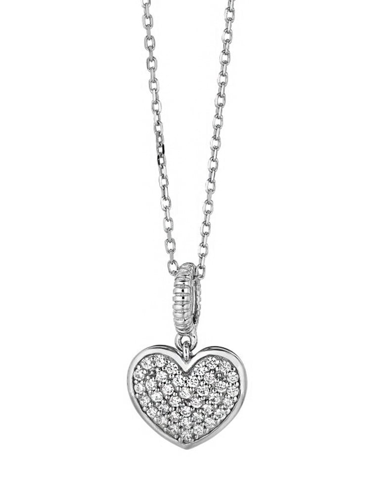 925 Sterling Silver Micro Pave Heart Love Charm Necklace 18