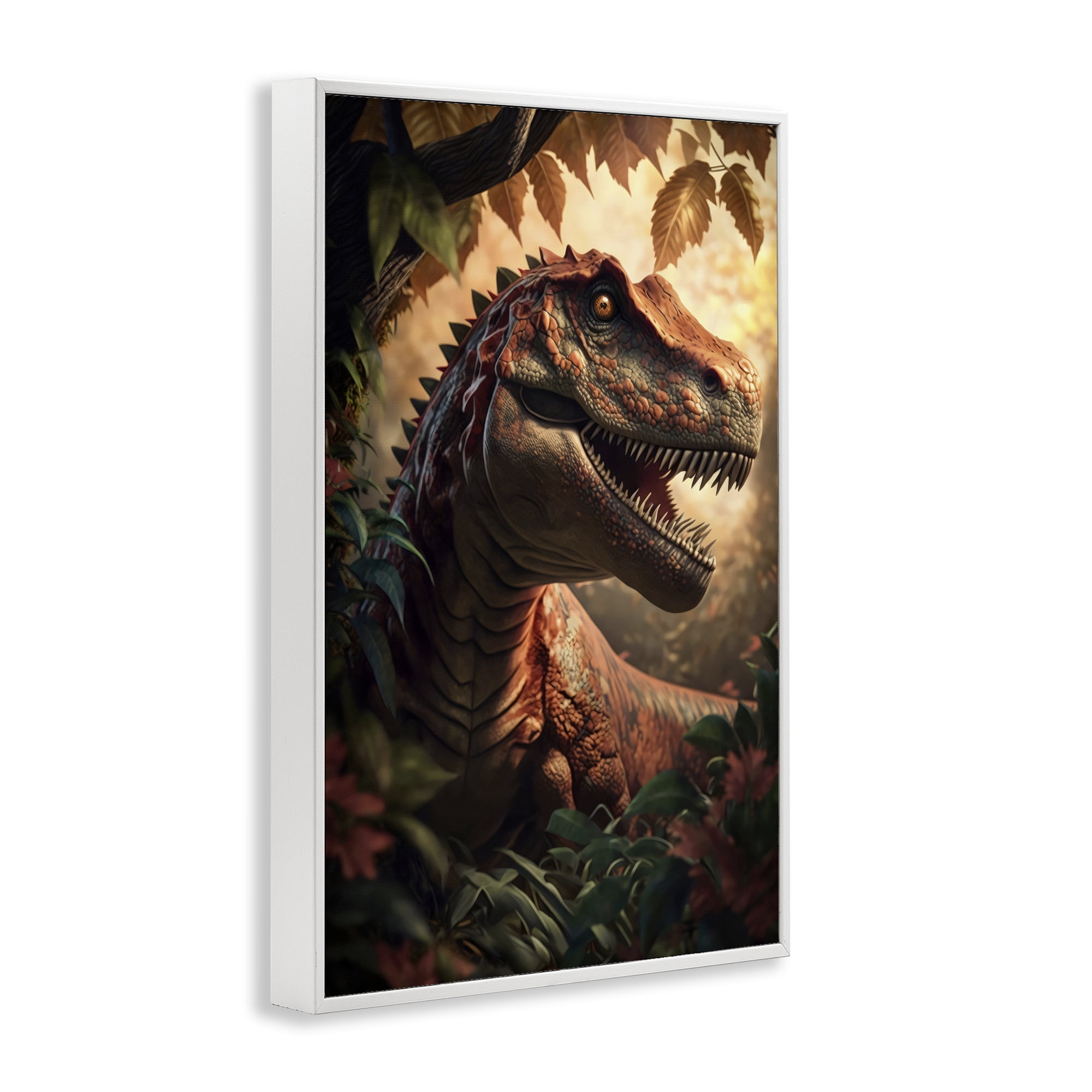 Stupell Industries Jungle Raptor with Ancient Foliage White Framed Giclee Art, design by Creative Studio