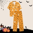 thumbnail image 7 of Likimi Halloween Pajamas For Women Set Lapel Button Down Hallowmas Graphic Print Short Sleeve Pjs Tops With Pants For Party Casual Sleepwear Orange Size L, 7 of 7