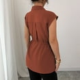 thumbnail image 4 of Stichou Women's 2026 Elegant Sleeveless Shirts Collared Spring Summer Button Down Tie Front Tunic Top Work Peplum Blouse Brown S, 4 of 7