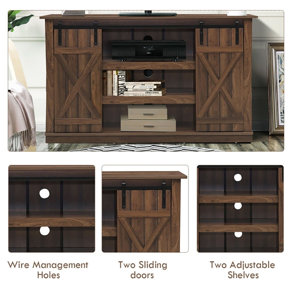 Finihen TV Stand, TV Cabinet, Sliding Barn TV Stand Console Table, Media Entertainment Center with Storage, for Living Room, Bedroom, Brown