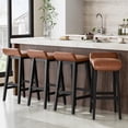 thumbnail image 3 of Bar Stools Set of 2/4, 26" Upholstered Counter Height Bar Stools with Low Back & Footrest – Faux Leather Kitchen Counter Chairs – Black / Brown / Dark Green, 3 of 6