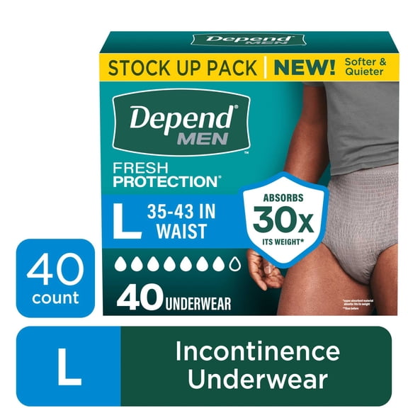 Depend Fresh Protection Incontinence Underwear for Men, Adult Diapers, L, 40 Count