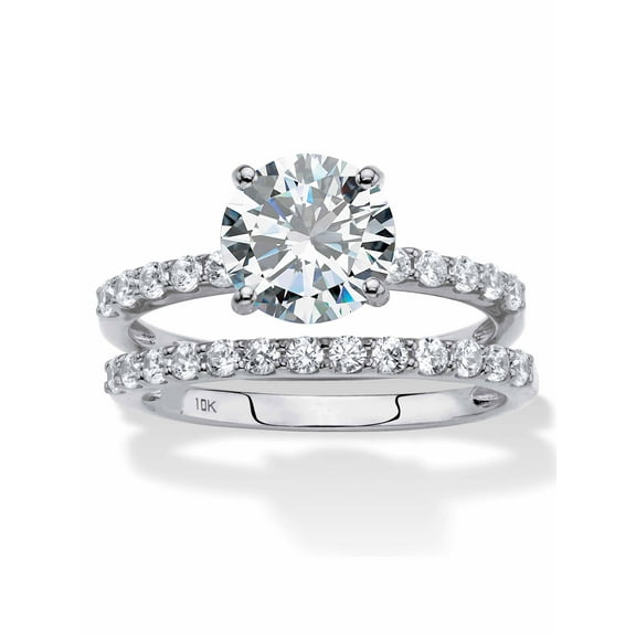 PalmBeach Jewelry Round Cubic Zirconia 2-Piece Wedding Ring Set 2.58 TCW in Solid 10k White Gold