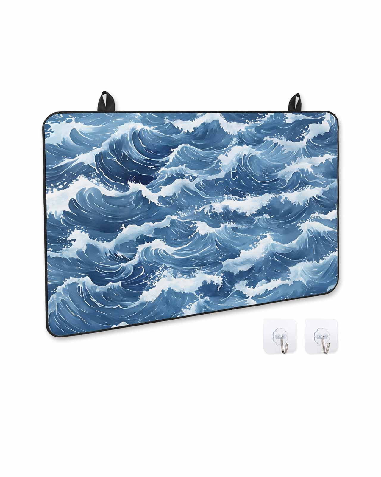 nqOlkjepod Large Induction Cooktop Protector Mat 28.5"x20.5", Ocean Waves Stove Top Covers for Electric Stove, Summer Beach Coastal Nautical Watercolor Stove Burner Cover Mats, Glass Top Stove Cover