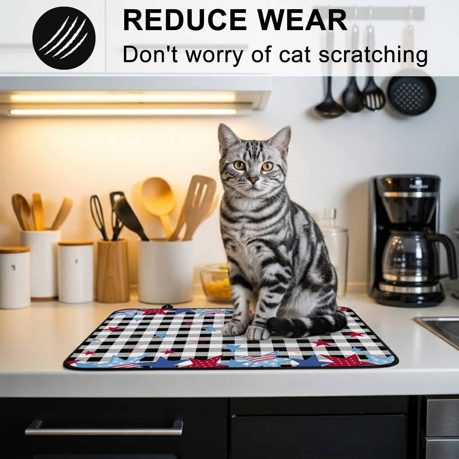 4th of July Stove Top Cover for Electric Stove, Heat-proof & Non Slip Glass Top Stove Cover Protector, Blue Red Star Independence Day Black Plaid Kitchen Flat Cooktop Rubber Mat 24x21 Inches