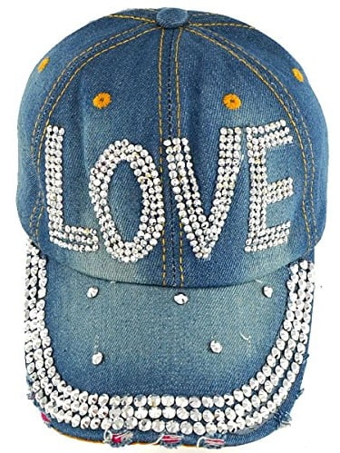 Blue Denim Love Rhinestone Bling Womens 