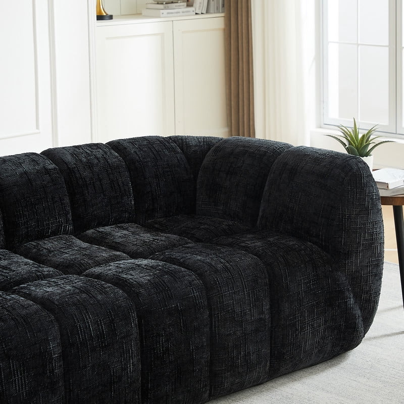 86.5''W Pure Foam Boneless No Assembly Floor Armrest Sofa, Chenille Modern Oversized Loveseat, Deep Seat 3-Seater Upholstered Couch