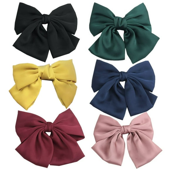 6 Colors Big Knot Bowknot Satin Hair Bows French Barrettes Hair Clips Bun Ponytail Holder, Metal Spring Alligator Hair Clips Barrettes Hairpins Christmas for Women Girls Adults