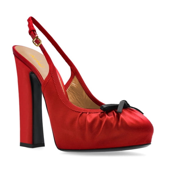 XYD Women Round Toe Platform Slip On Pumps Bows Slingback Strap Buckle Block High Heels Evening Dress Prom Shoes Size 7 Red