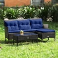 thumbnail image 2 of Gymax Set of 3 3-Seat Sofa Cushioned Table Rattan Furniture Set Garden Patio Navy, 2 of 10