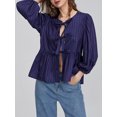 thumbnail image 5 of Argulvti Women Basic Tie Front Tops Casual Solid Color Loose 3/4 Sleeve Shirt Cardigan, 5 of 8