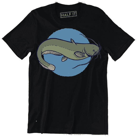 Nice Fishing Cool European Catfish Over Blue Circle Men's T-Shirt
