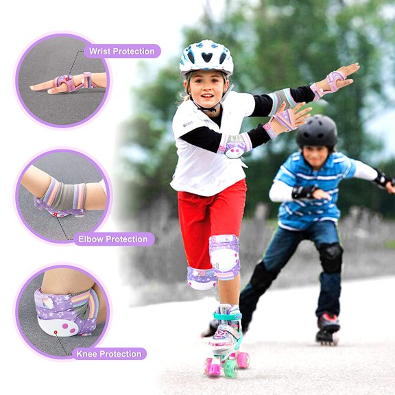 Knee Pads for Kids with Wrist Guards & Elbow Pads - Adjustable Protective Gear Set for Roller Skating, Biking, Skateboard