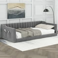 thumbnail image 2 of Twin XL Velvet Daybed with Vertical Stripe Design, Storage Pockets & Headboard Sofa Bed Frame for Living Room, Gray No Box Spring Required, 2 of 7