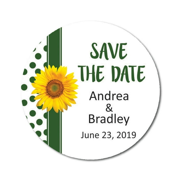 Darling Souvenir Round 45 Pcs Sunflower Save The Date Stickers Wedding Personalized Bride Groom Names And Date Envelope Seals - White