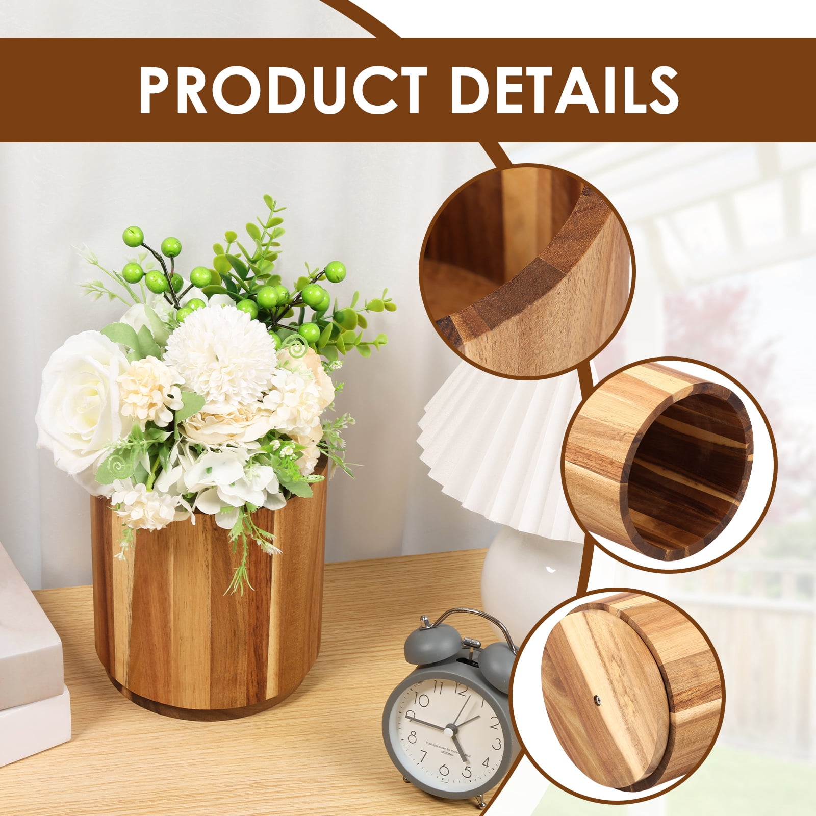 LINFANG 360° Rotating Utensil Holder Large Capacity Utensil Caddy Wooden Countertop Cutlery Silverware Caddy Holder